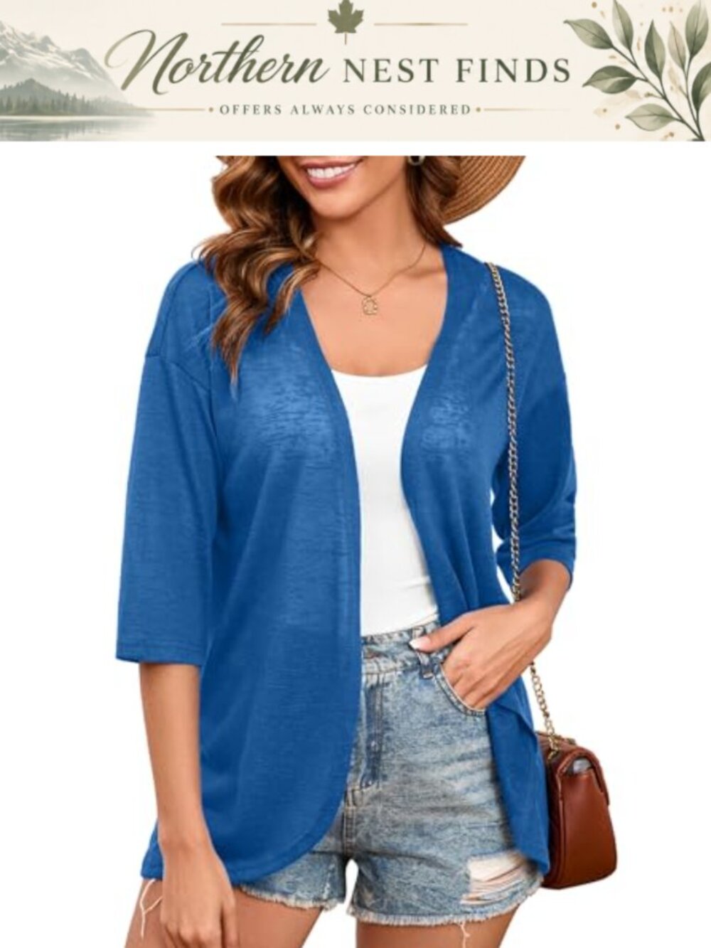 Lightweight Open Front Kimono Cardigan Women 3/4 Sleeve Cover Up